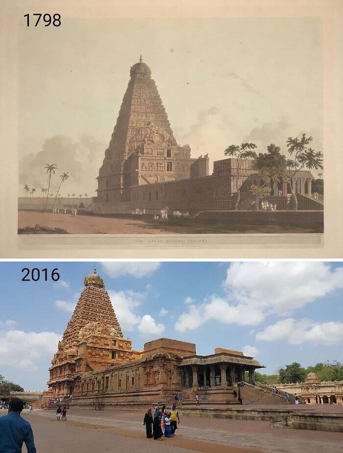 Brihadisvara Temple, Thanjavur, India. 1798 and 2016