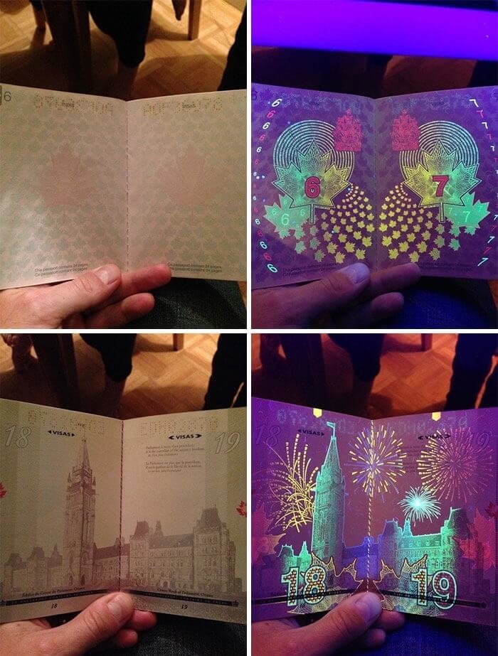 紫外線を浴びたカナダのパスポートは、他のどのパスポートよりも優れている。