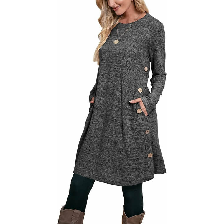 Women's Tunic Dress With Pockets & Buttons - Now 28% Off!