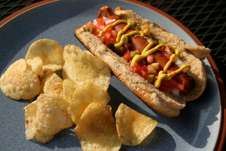 Grilled Hot Dogs and Chips