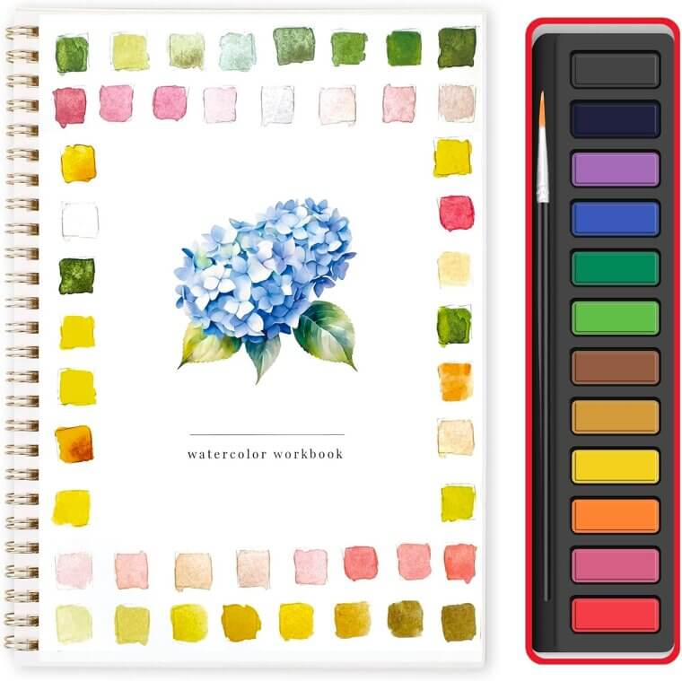 Watercolor Workbooks - Beginner Painting Kit with 12 Paints & Brush 