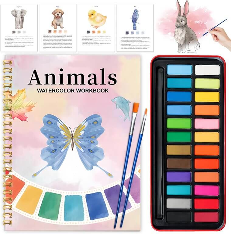 Watercolor Workbook Kit - Beginner Friendly, 24 Colors, Perfect Gift! - Enjoy 13% Off!