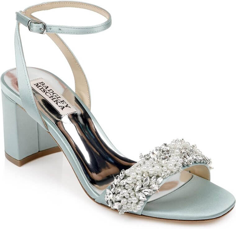 Badgley Mischka Clara Pearl Block Heel Sandals - Perfect for Elegant Evenings 