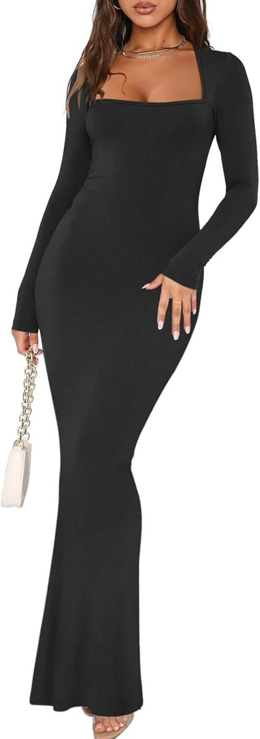 REORIA Square Neck Maxi Dress - Perfect Fall Style 