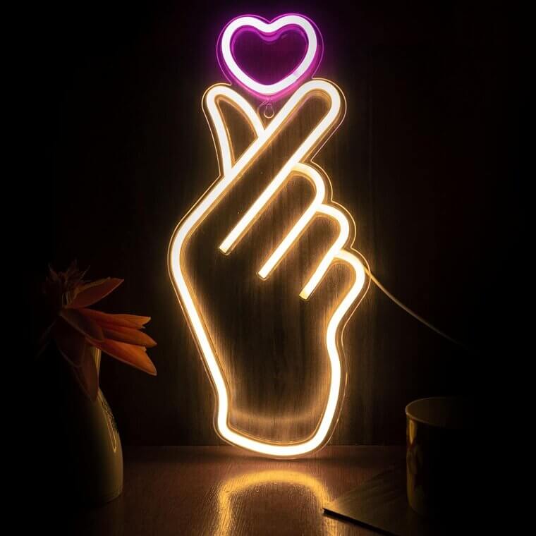 Finger Heart Neon Light - Illuminate Your Space with K-pop Vibes - Enjoy 5% Off!