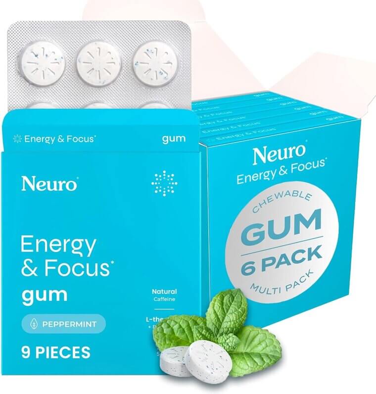 Neuro Energy Gum - Boost Focus & Clarity with Vegan Peppermint - 54ct - Enjoy 20% Off!