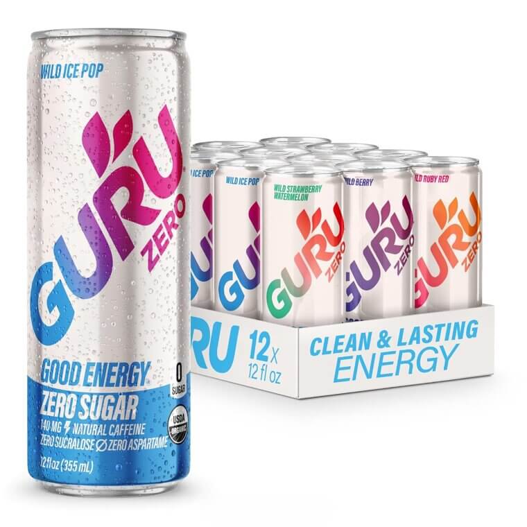 GURU Zero Sugar Energy Drinks - Organic Boost with Zero Regrets 