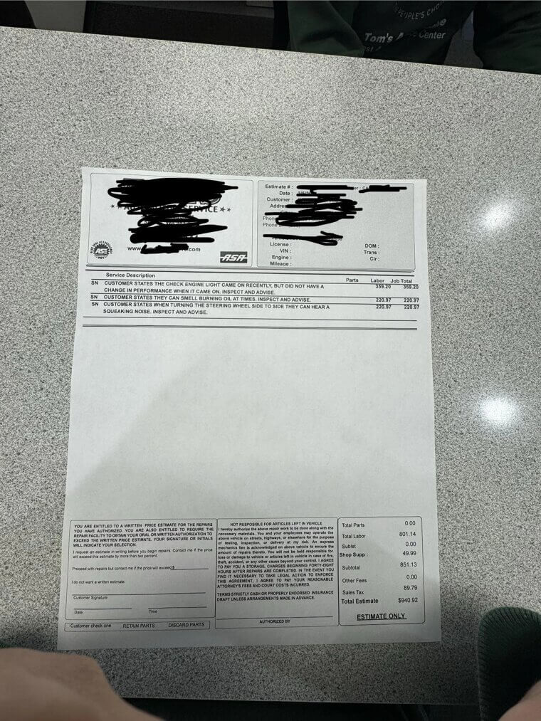 Out-of-Warranty Diagnostic Fees