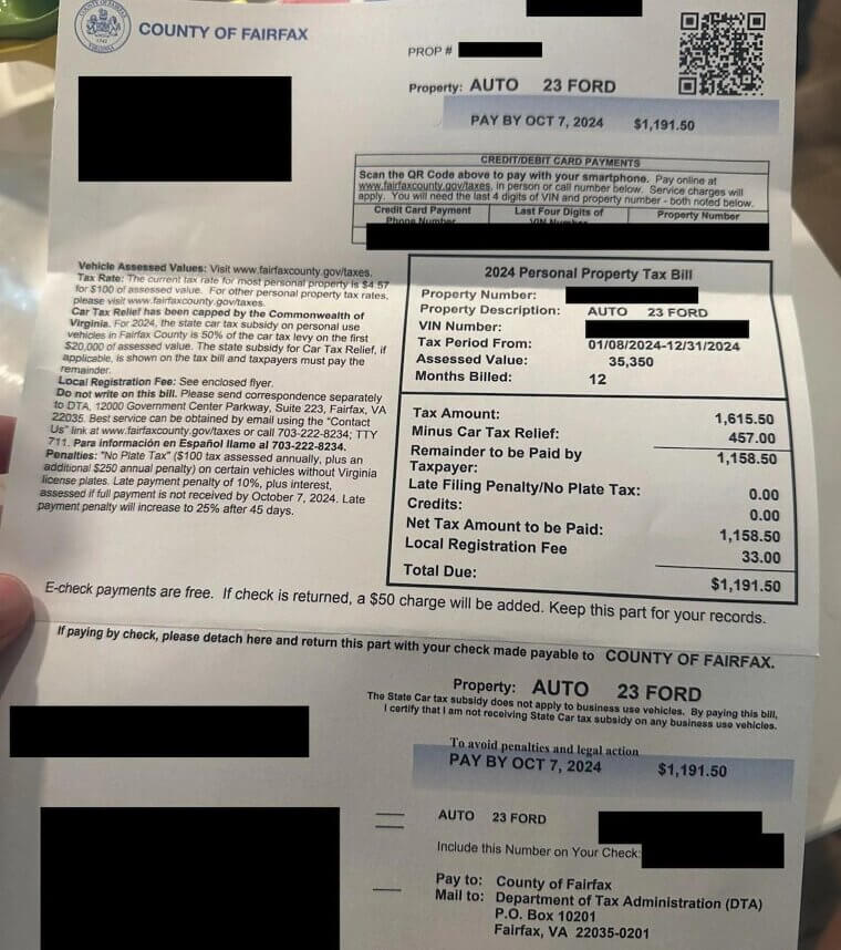 Annual Vehicle Personal Property Taxes