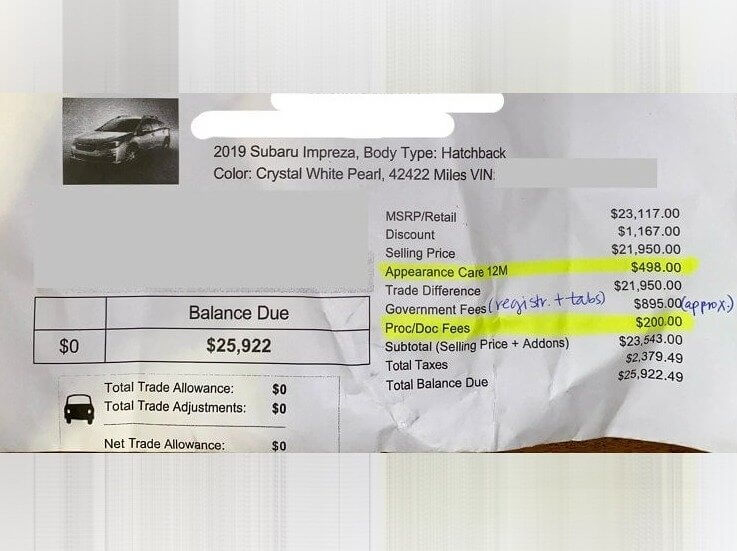 Dealership Documentation Fees