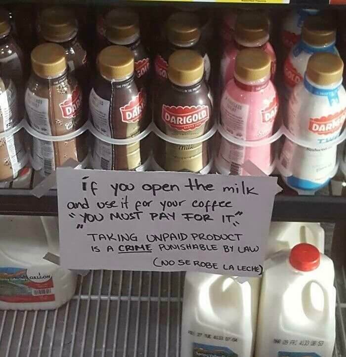 Milk For Sale In A Convenience Store Is Not For To-Go Coffee