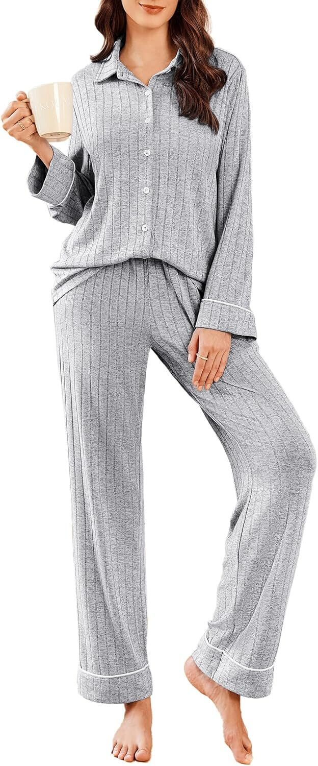 Ekouaer Pajama Set - Cozy & Soft Sleepwear with Pockets 