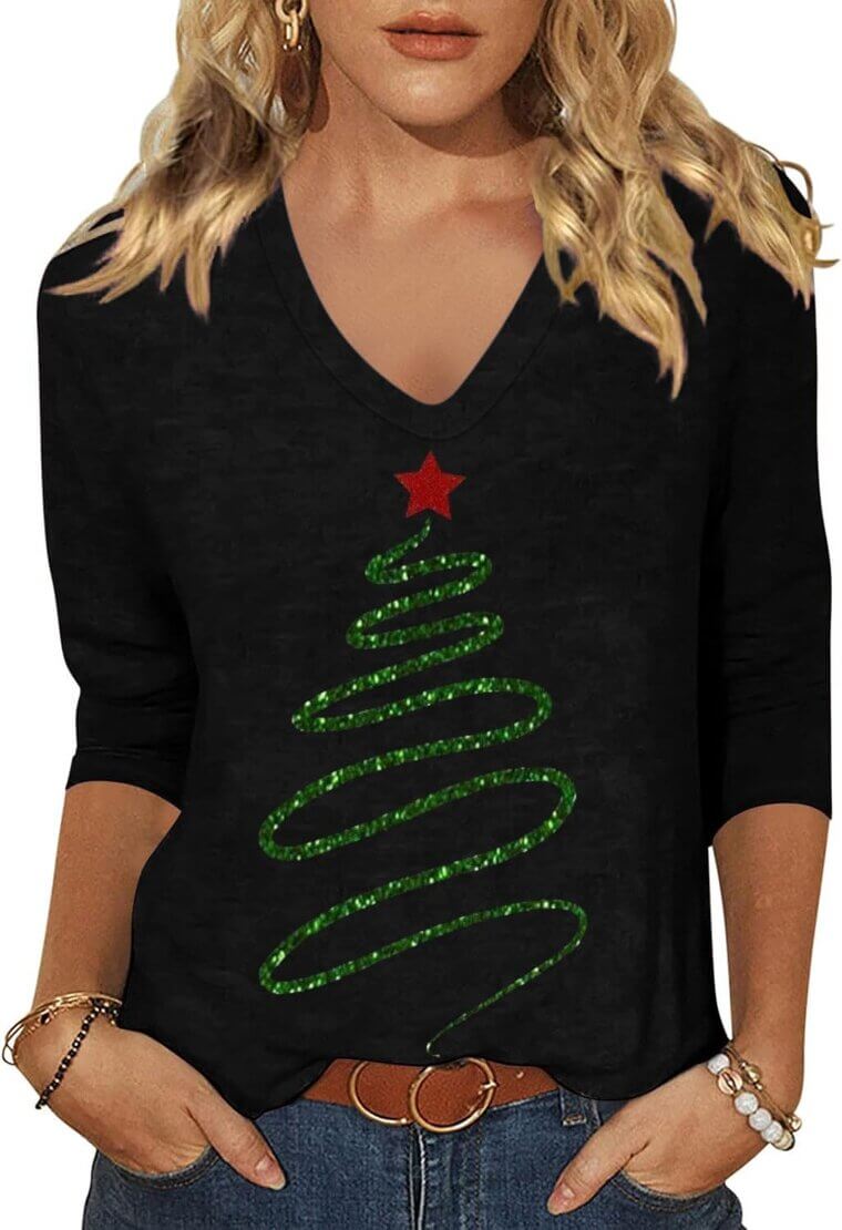 Christmas V Neck Tee - Perfect for Holiday Fun! 