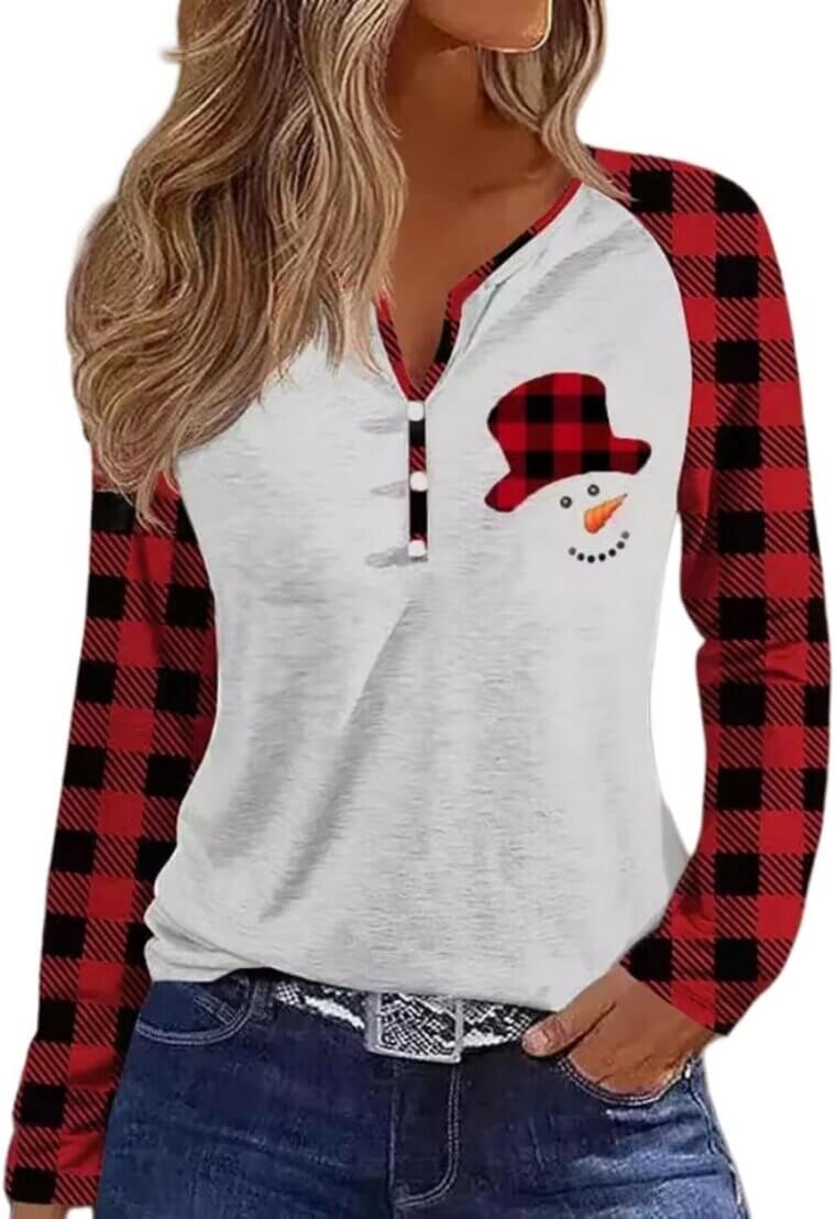 Christmas Notch Neck Tee - Cozy Family Style 