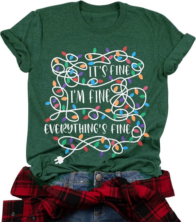 I'm Fine Christmas Tee - Casual Holiday Vibes with Lights - Now 25% Off!