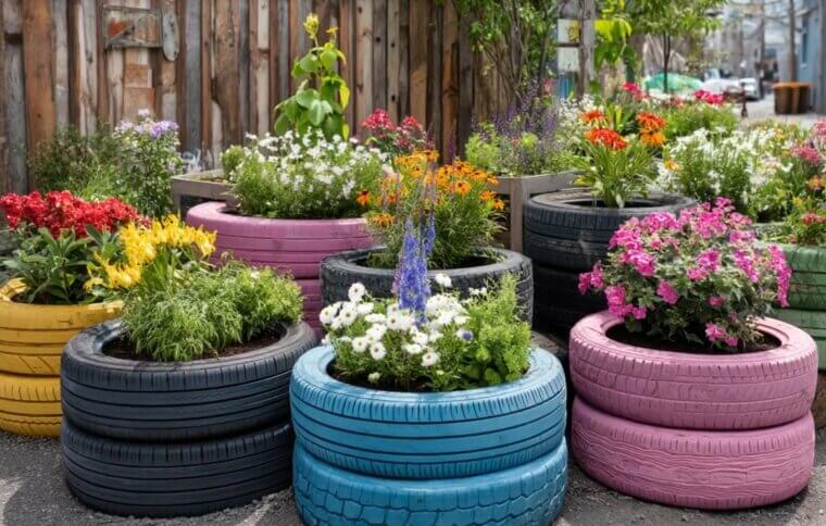 Use Old Tires as Flower Beds