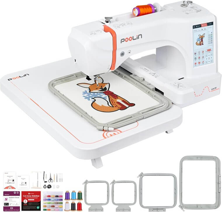 PooLin EOC06 Embroidery Machine with Touchscreen & Wireless - Perfect for Beginners - Now 13% Off!