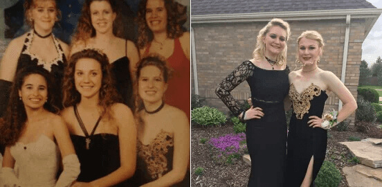 Rocking Her Mom's Black And Gold Dress