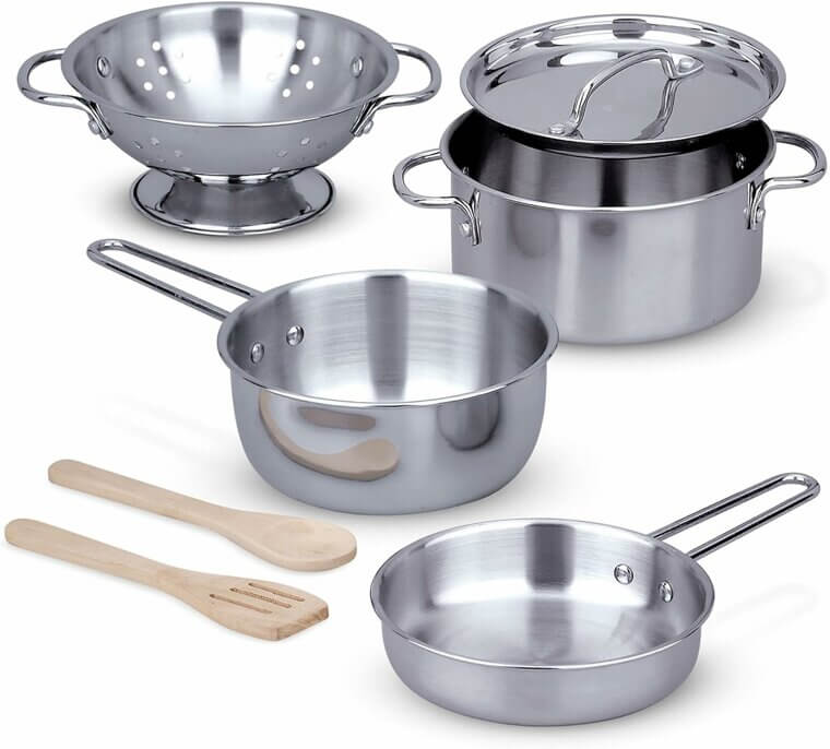 Melissa & Doug Cookware - Fun Stainless Steel Kitchen Play Set for Kids - Don’t Miss the 13% Discount!