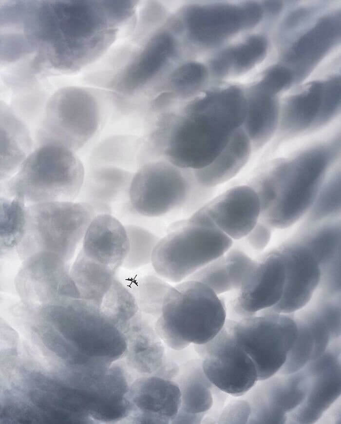 Mammatus Clouds Looming Over a Plane