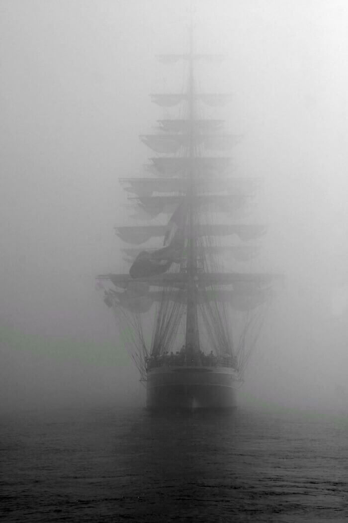 Giant Ship Emerging From the Fog