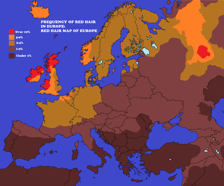 Red Hair Is Rare According To This Map Of Europe