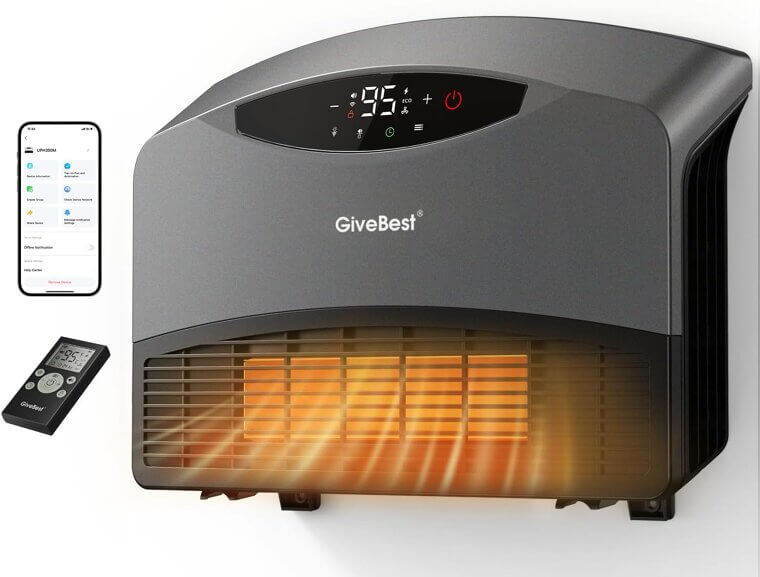 GiveBest Smart Heater: WiFi & Remote Control, 1500W Power, Wall/Floor Mount - 27% Off!
