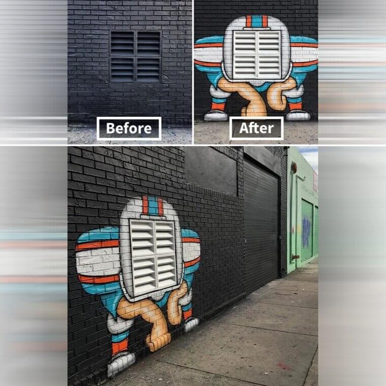 A Brick Wall With a Vent Becomes a Football Player With a Helmet