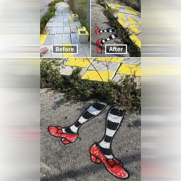 A Brick Path Into the Yellow Brick Road With Dorothy's Shoes