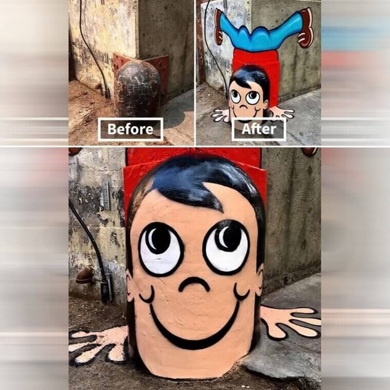 A Cute Little Man Doing a Headstand on the New York City Wall