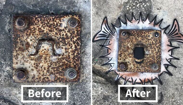 A Decaying Metal Tile in New York City Becomes a Pufferfish