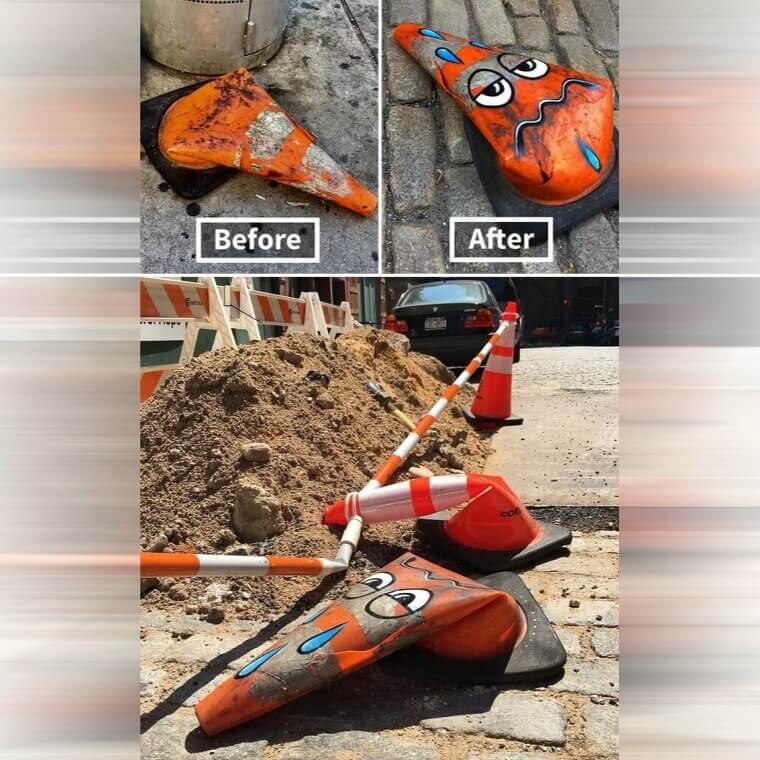 Broken Traffic Cones Get a New Life With Funny Facial Expressions