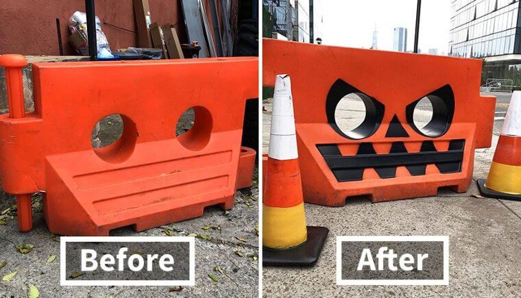 He Turned a Construction Barrier Into a Jack O Lantern