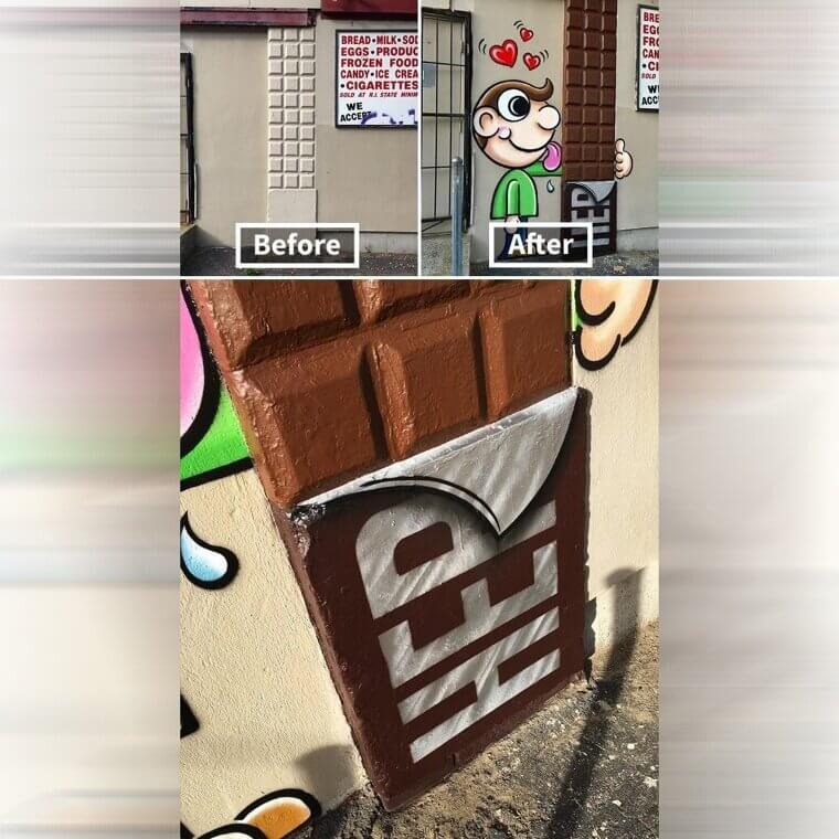 A Block-Textured Wall Becomes a Chocolate Bar