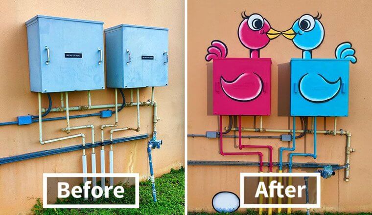 Two Electrical Boxes Becomes Birds in Love