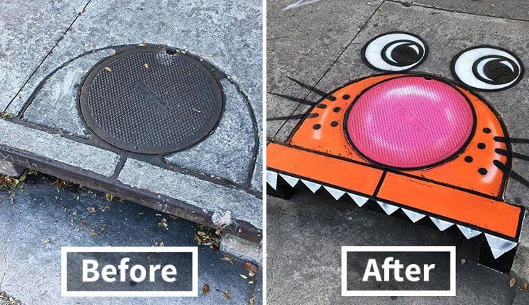 A Gutter and Sewer Is Turned Into a Tiger With Teeth
