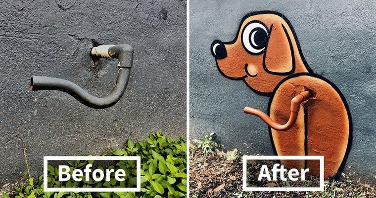 A Dog's Tail Is Made Out of a Pipe Coming From the Wall