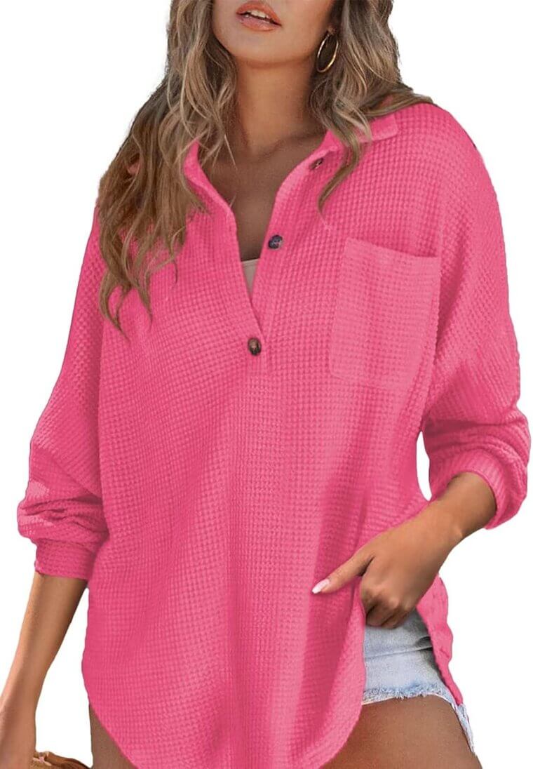 Astylish Waffle Knit Henley - Cozy Style for Every Day - Now 29% Off!