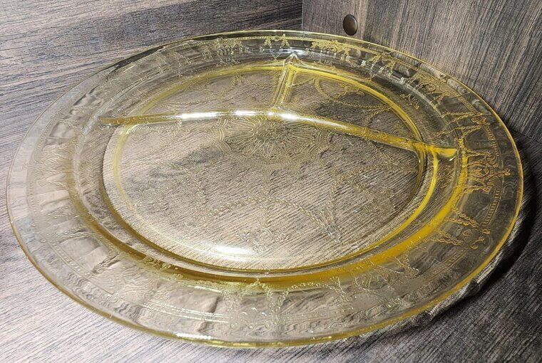 Green Glass Divided Grill Plates