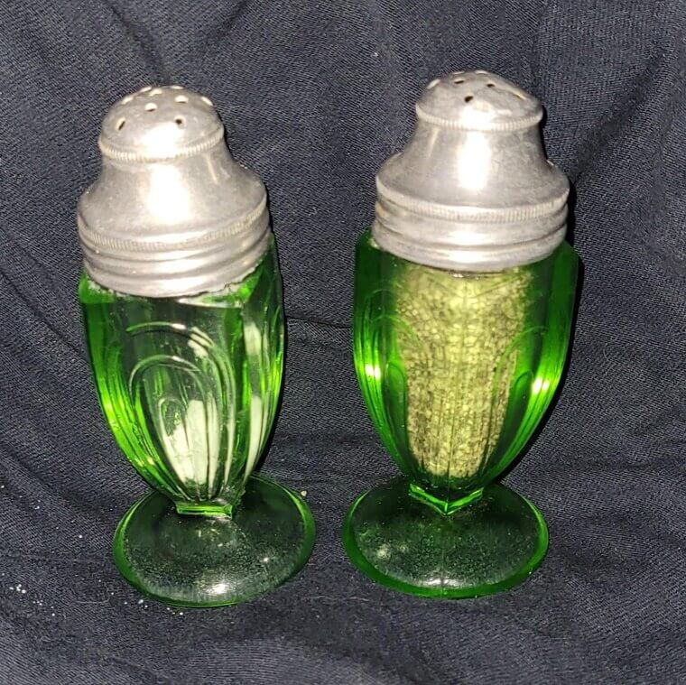 Green Glass Salt and Pepper Shakers