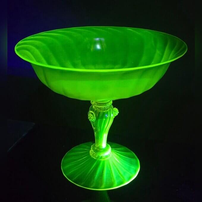 Green Glass Footed Compote Dishes