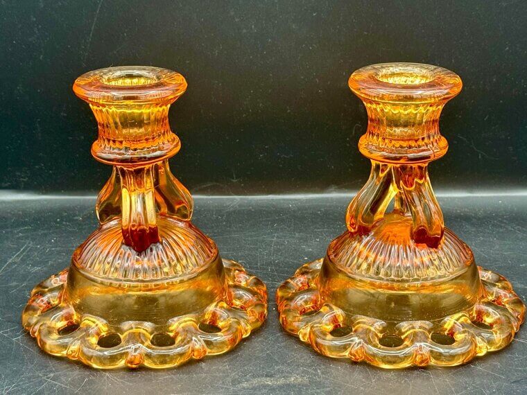 Amber Glass Candlestick Holders