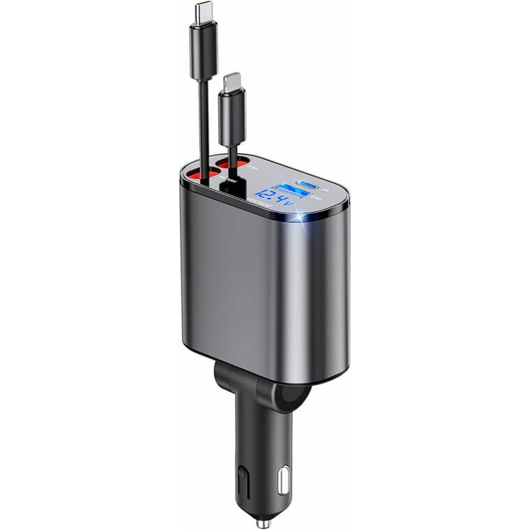 Retractable Car Charger - 4 in 1 Fast Charging Solution - Enjoy 20% Off!