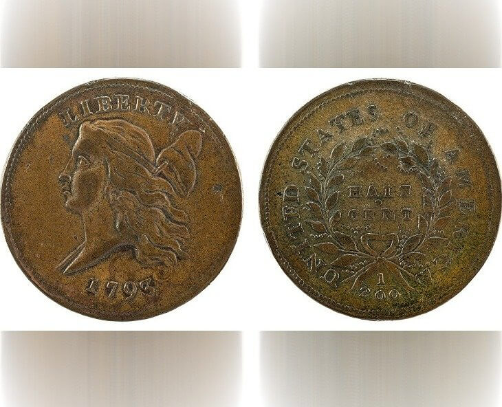 El centavo “flowing hair chain” de 1793 - 19.950 dólares