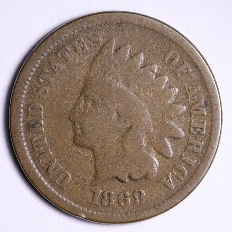 El centavo "indian head" de 1869 (variedad "9 sobre 9") - 1226 dólares (sin circulación)