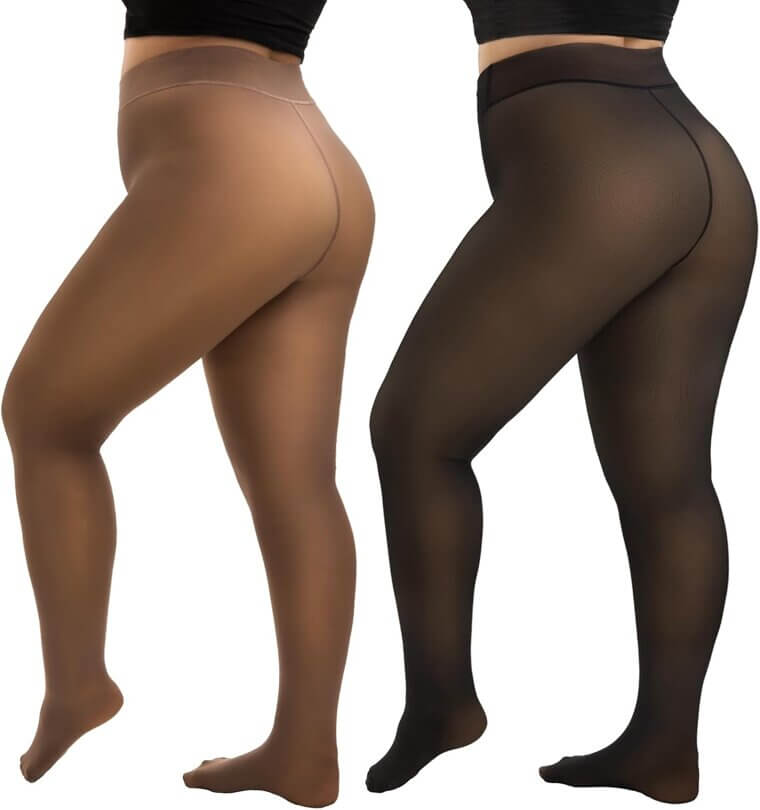 HONGTEYA Fleece Tights - Cozy, Plus Size, Sheer Look 
