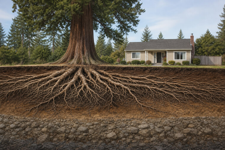 California Redwood Root System vs a House