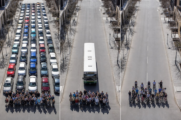 Traffic Space: 60 People in Cars vs Bus vs Bikes