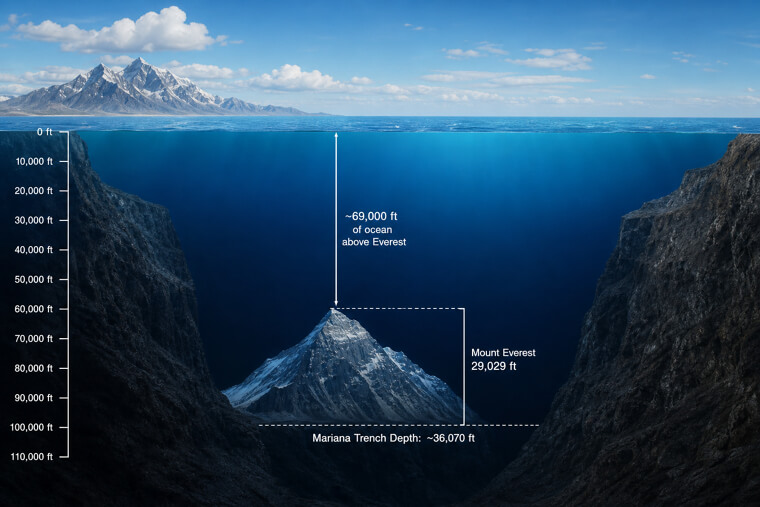 Marianas Trench Depth vs Mount Everest Height