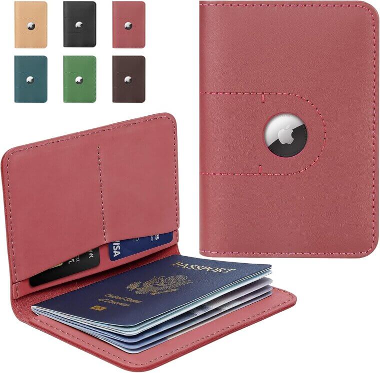 Leather Passport Holder with Airtag Pocket - Travel Essentials - 15% Off!